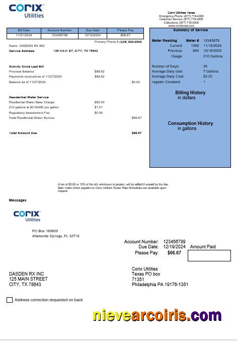 USA Corix Utilities business utility bill